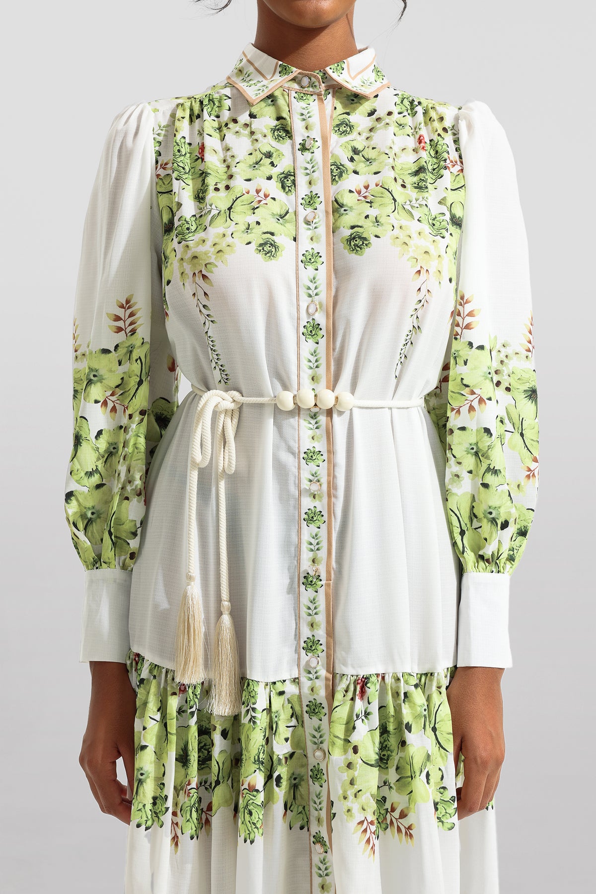 Lantern Sleeve Bottom Midi Dress With Belt