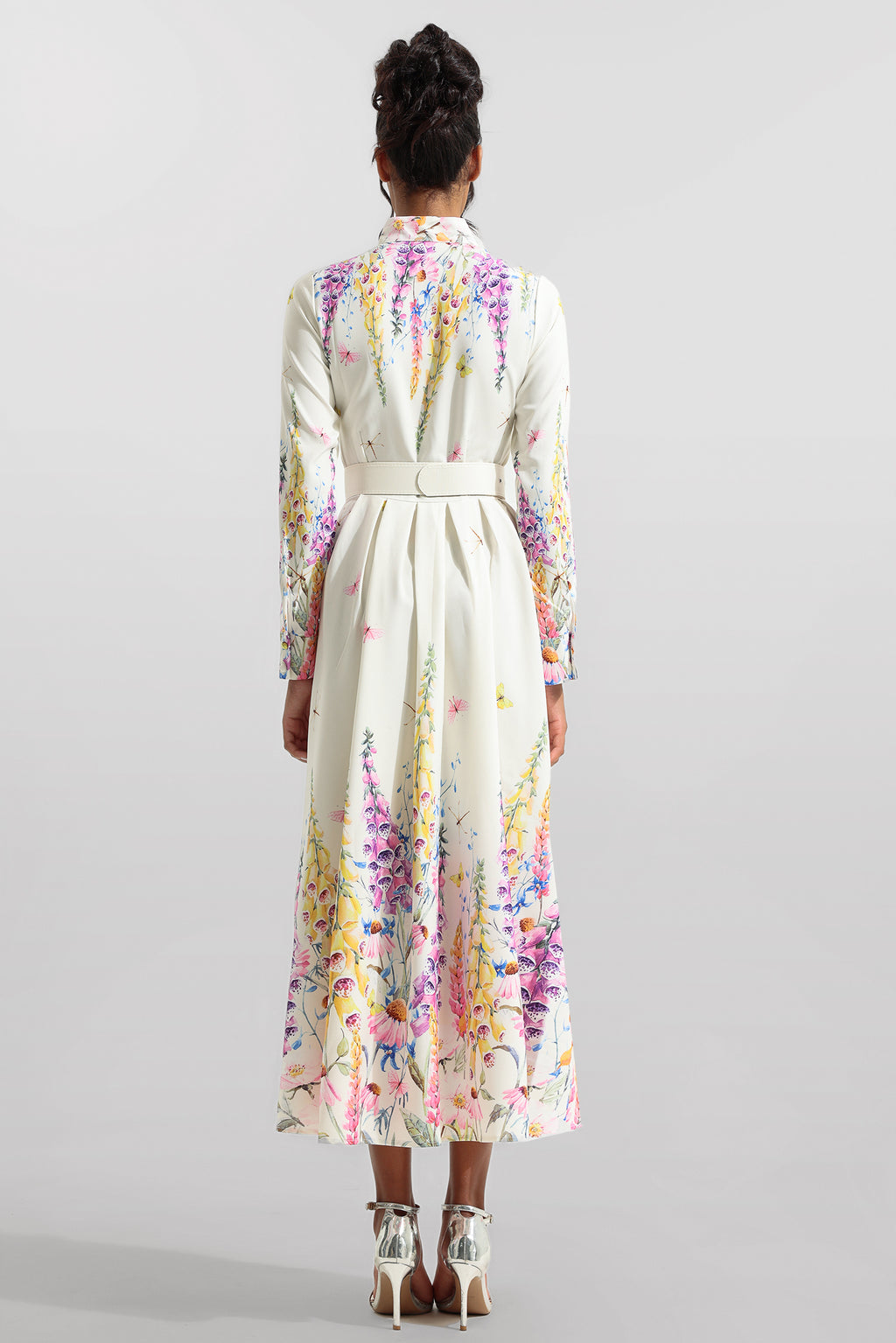 Bottom Lantern Sleeve Midi Dress With Belt