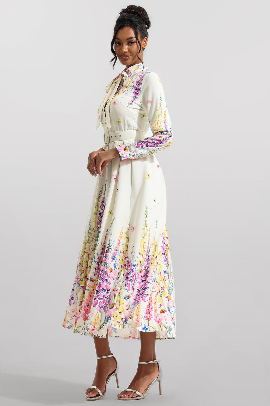 Bottom Lantern Sleeve Midi Dress With Belt