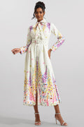 Bottom Lantern Sleeve Midi Dress With Belt