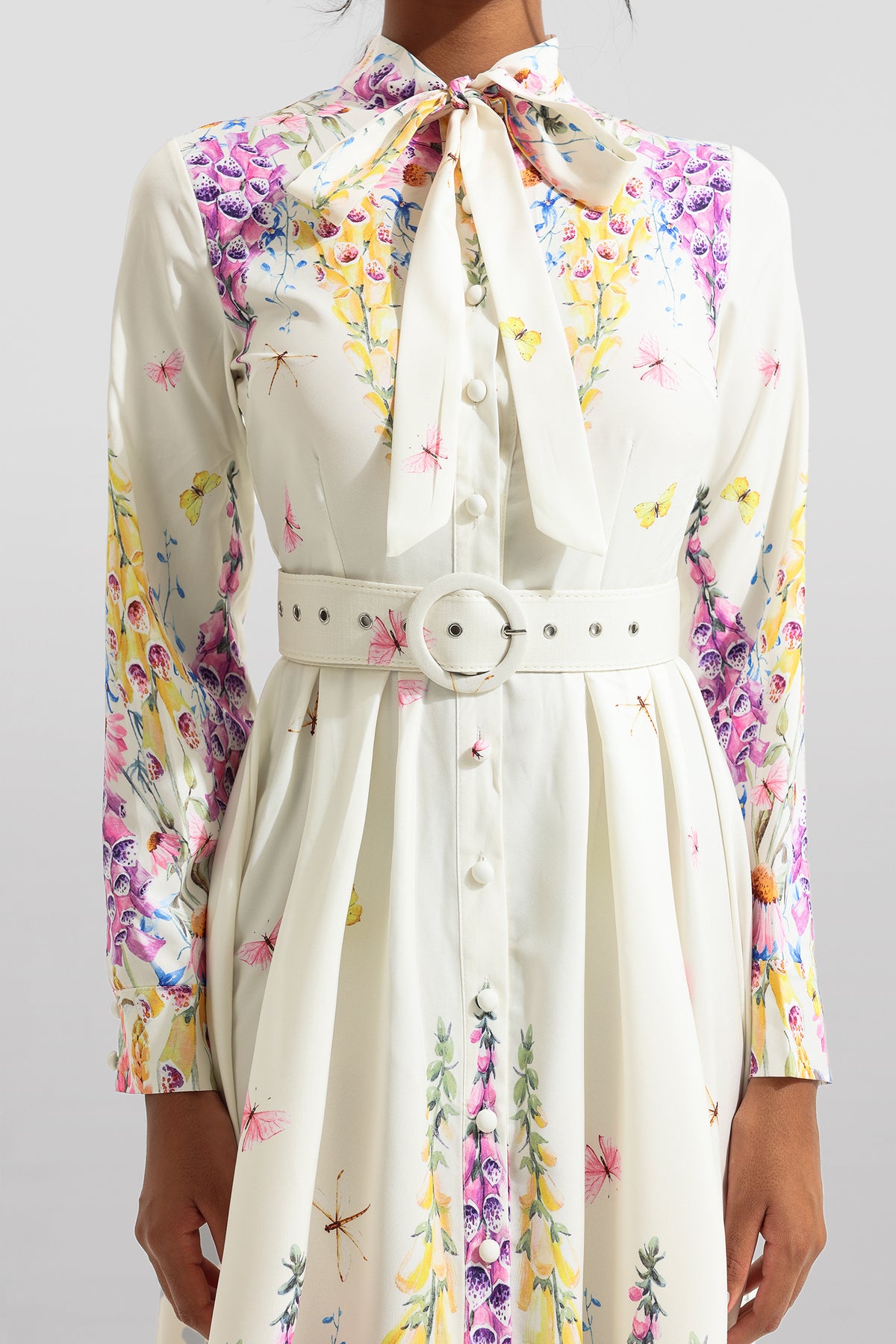 Bottom Lantern Sleeve Midi Dress With Belt