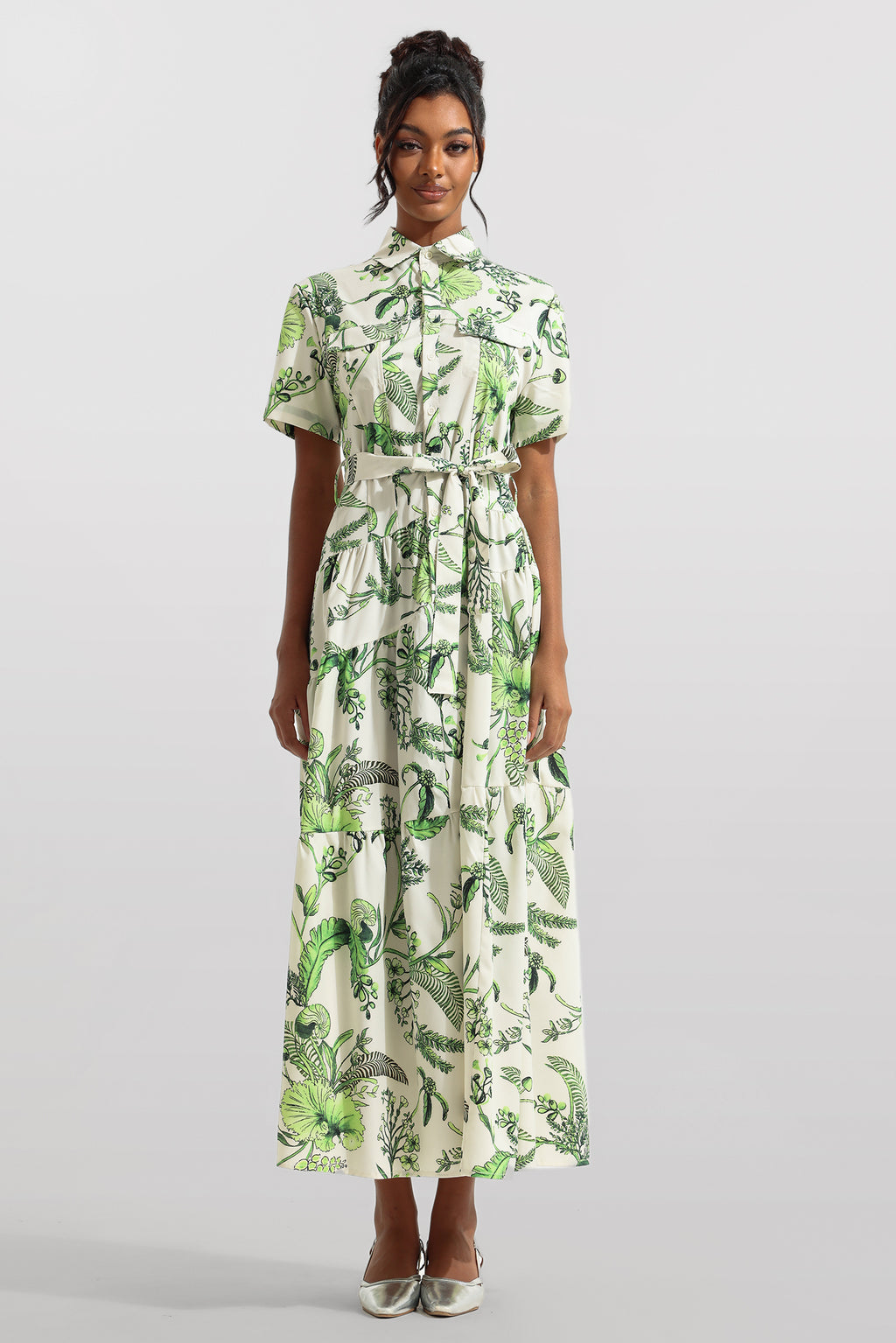 Shirt Collar Single Breasted Midi Dress With Belt