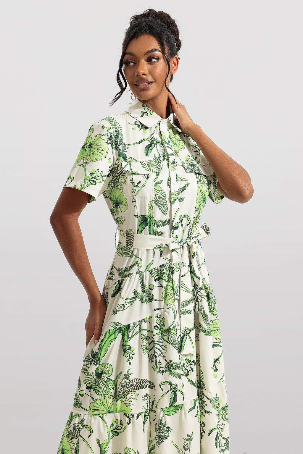 Shirt Collar Single Breasted Midi Dress With Belt