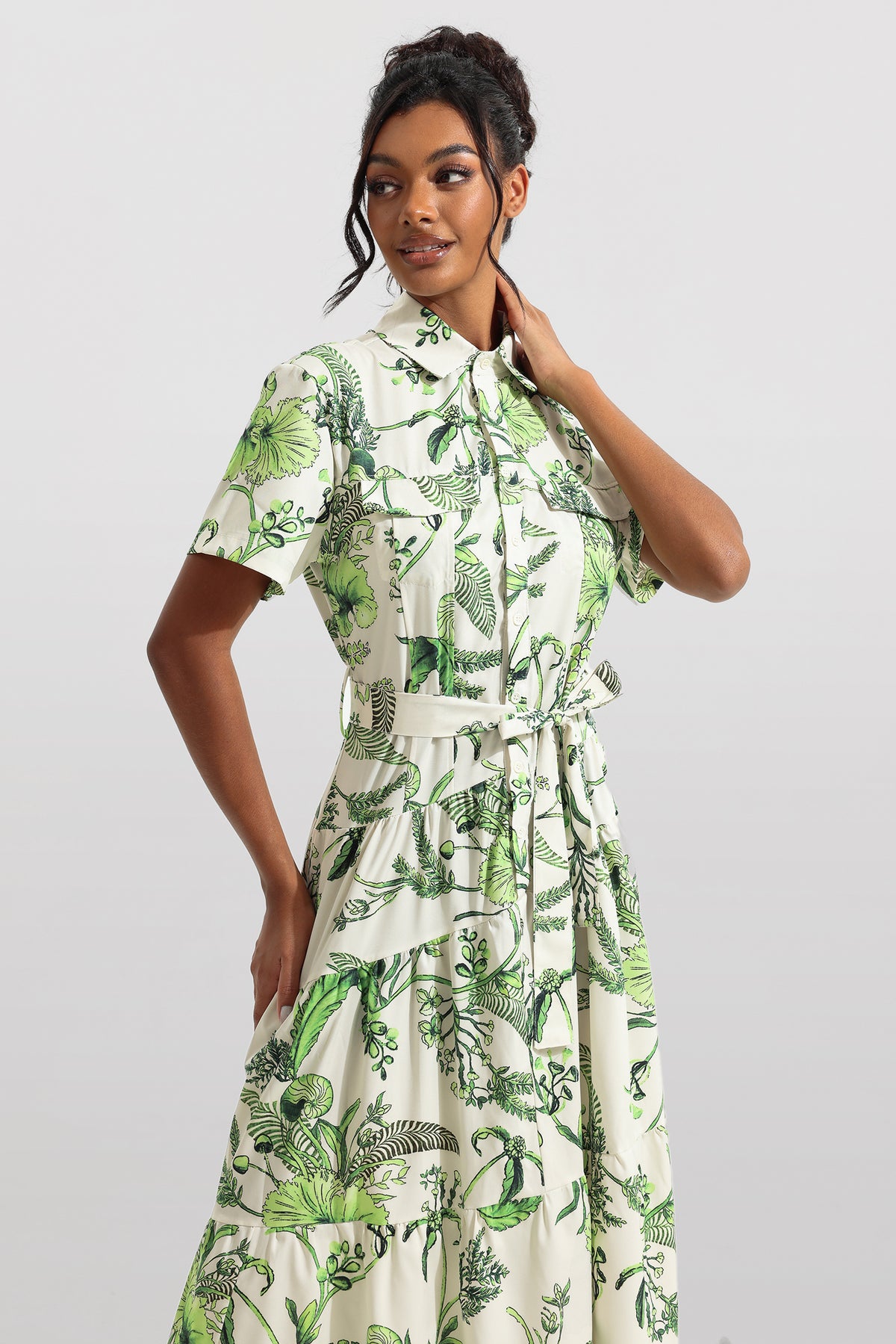 Shirt Collar Single Breasted Midi Dress With Belt