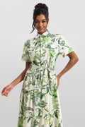 Shirt Collar Single Breasted Midi Dress With Belt