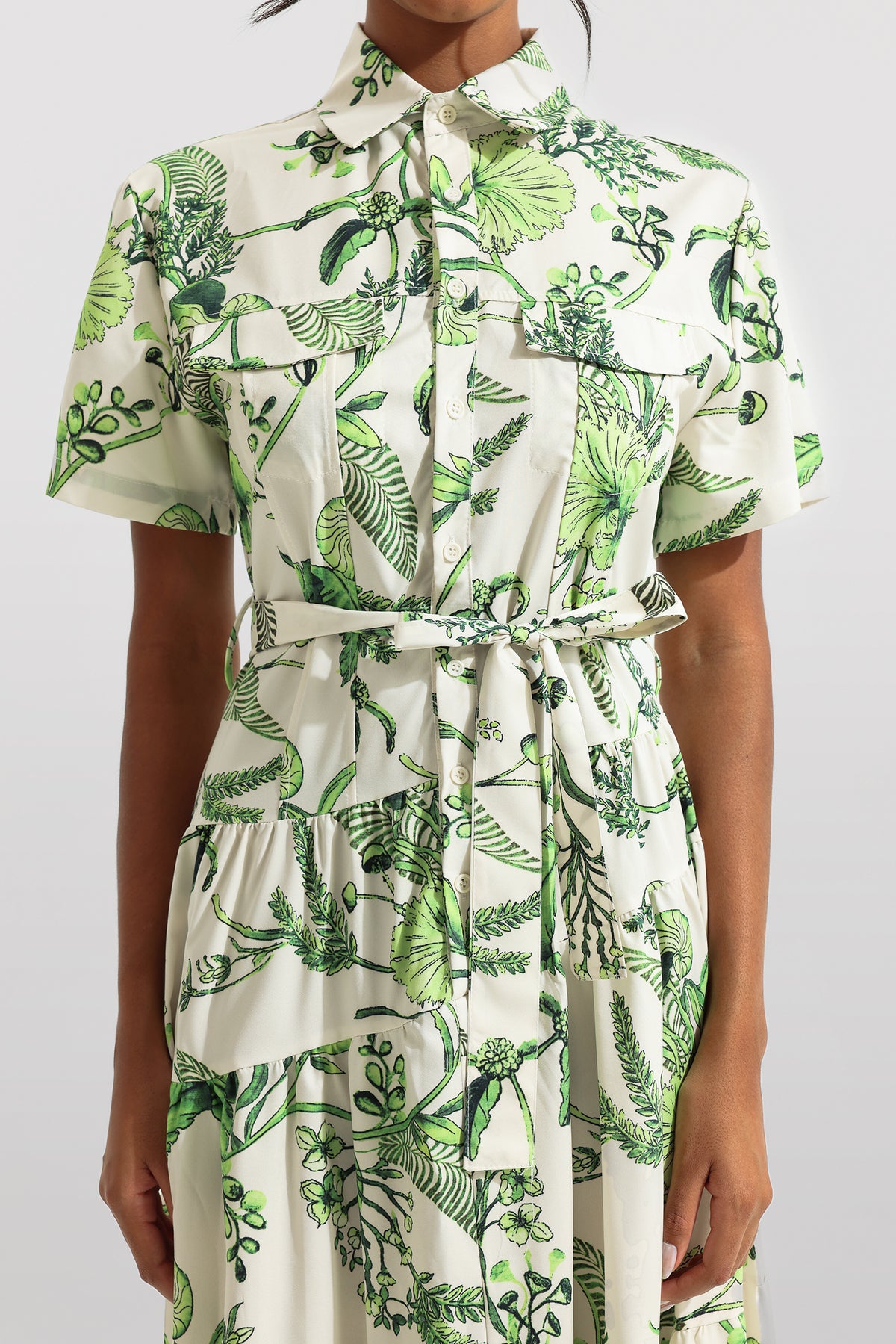Shirt Collar Single Breasted Midi Dress With Belt