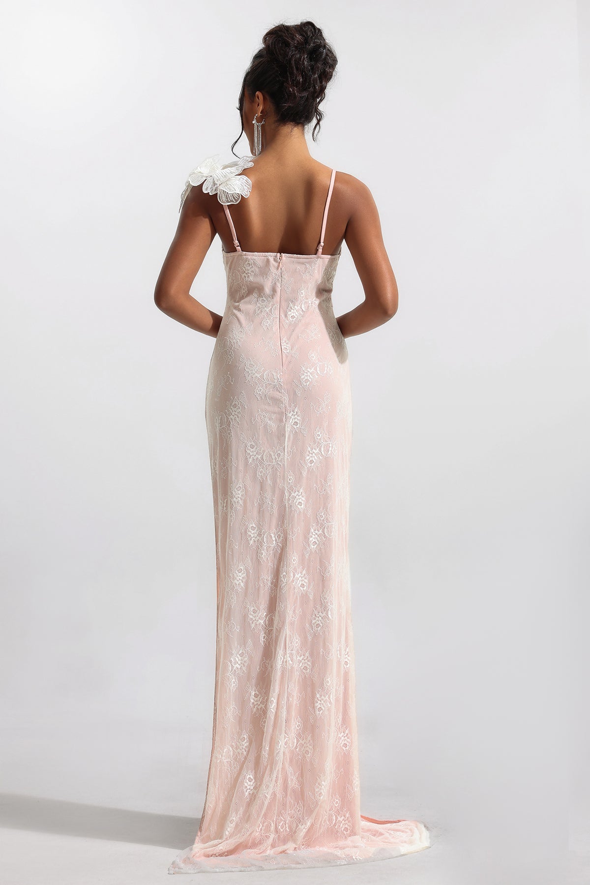 Lace 3d Split Sleeveless Maxi Dress
