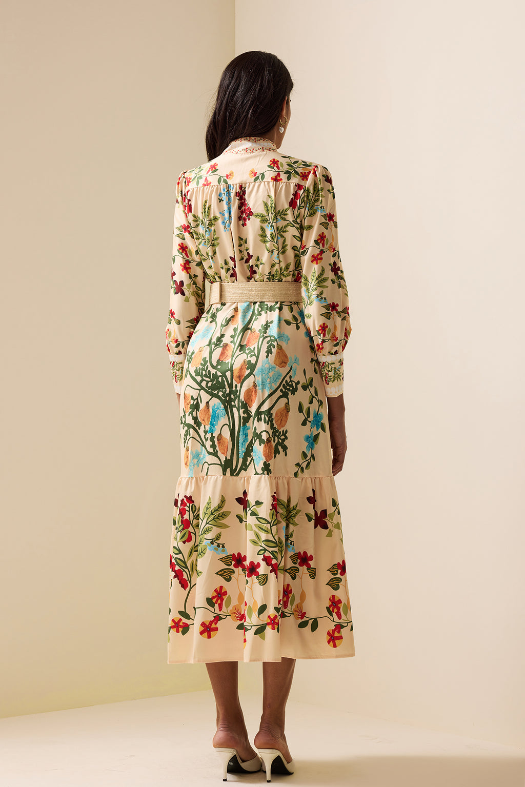Bottom Lantern Sleeve Midi Dress With Belt
