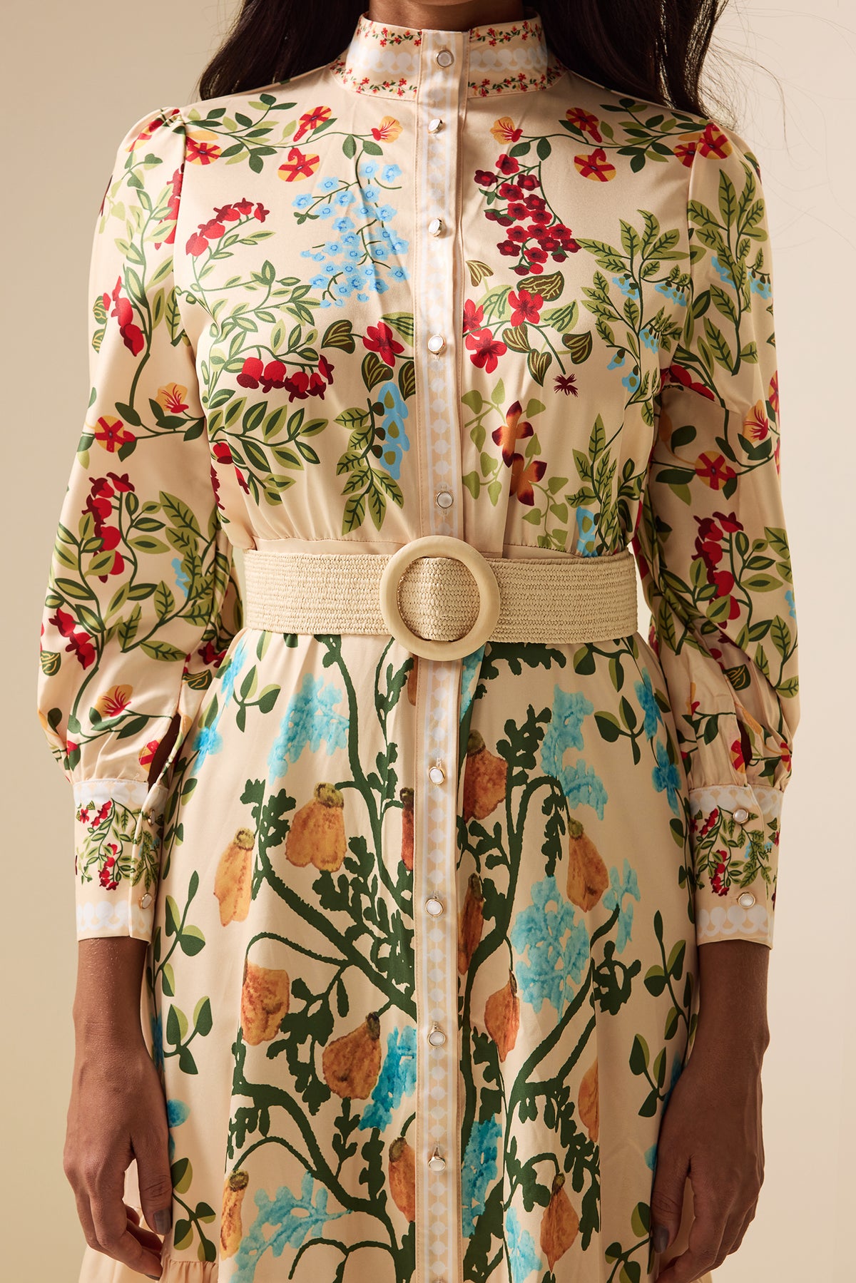Bottom Lantern Sleeve Midi Dress With Belt