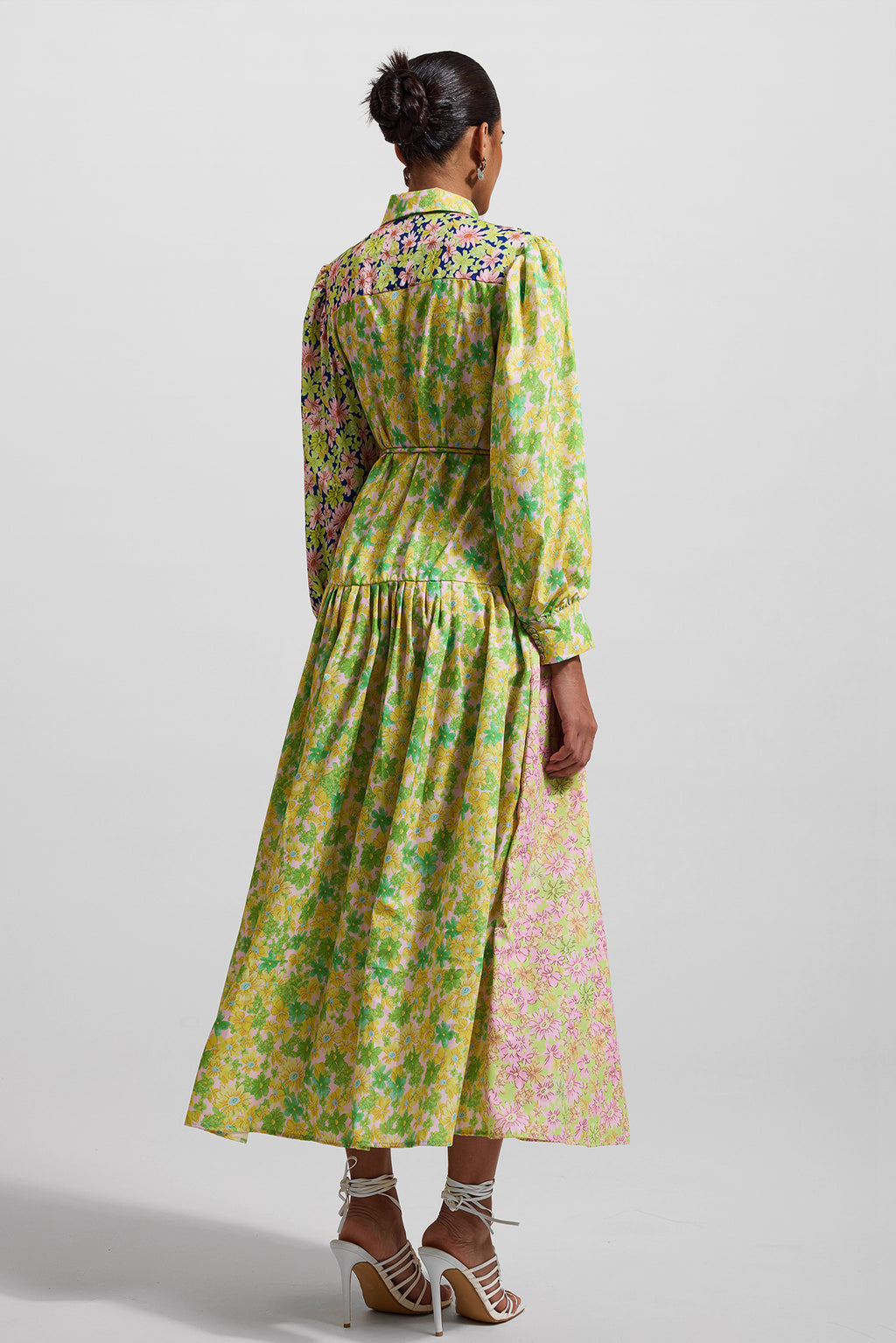 Lantern Sleeve Bottom Midi Dress With Belt