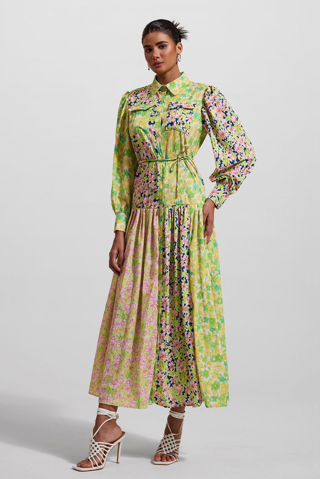 Lantern Sleeve Bottom Midi Dress With Belt