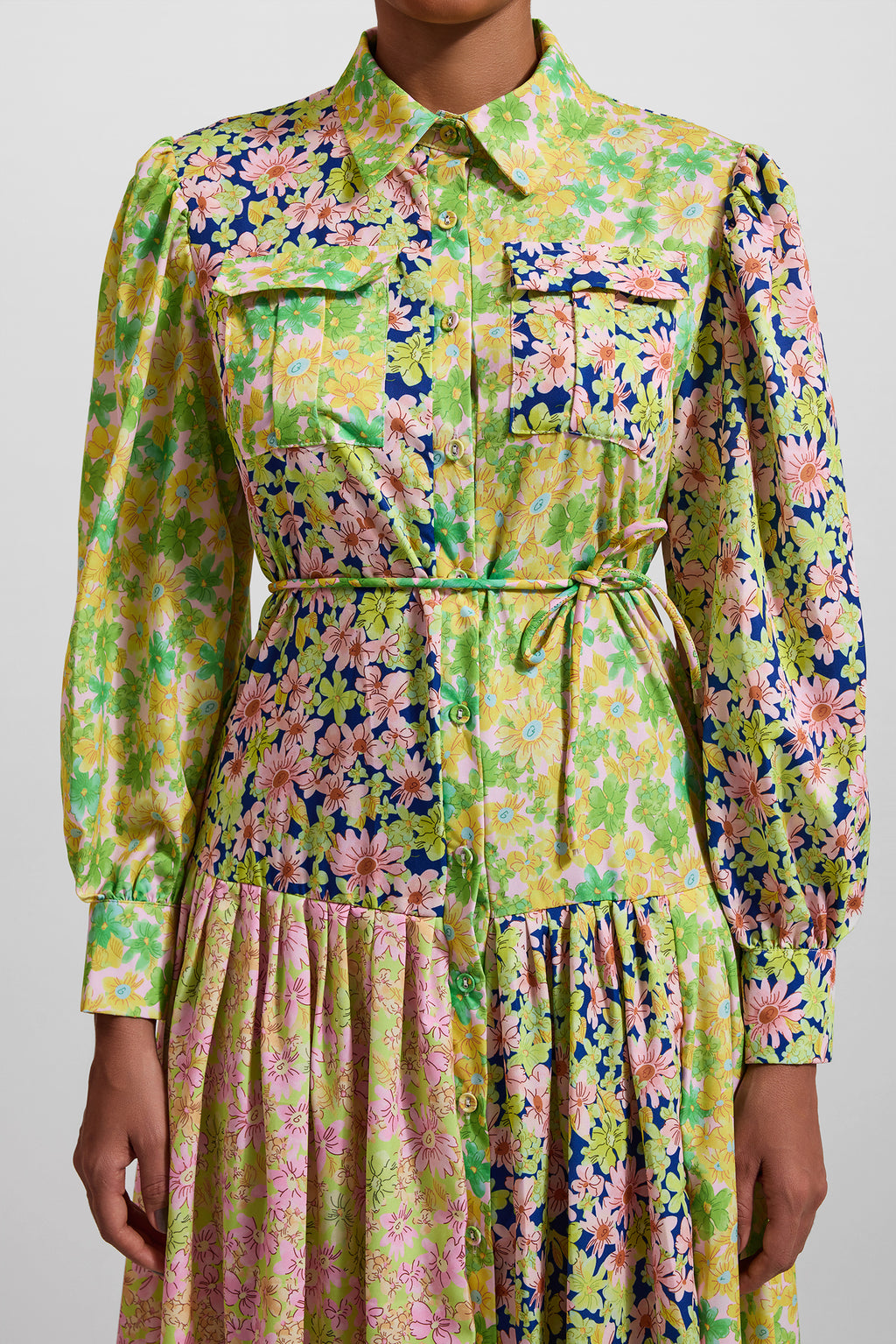Lantern Sleeve Bottom Midi Dress With Belt