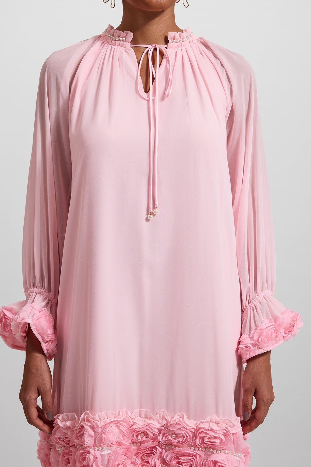 3d Frill Long Sleeve Midi Dress