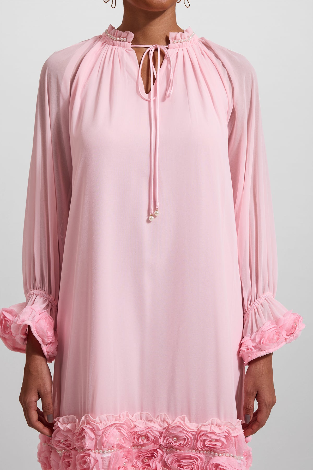 3d Frill Long Sleeve Midi Dress