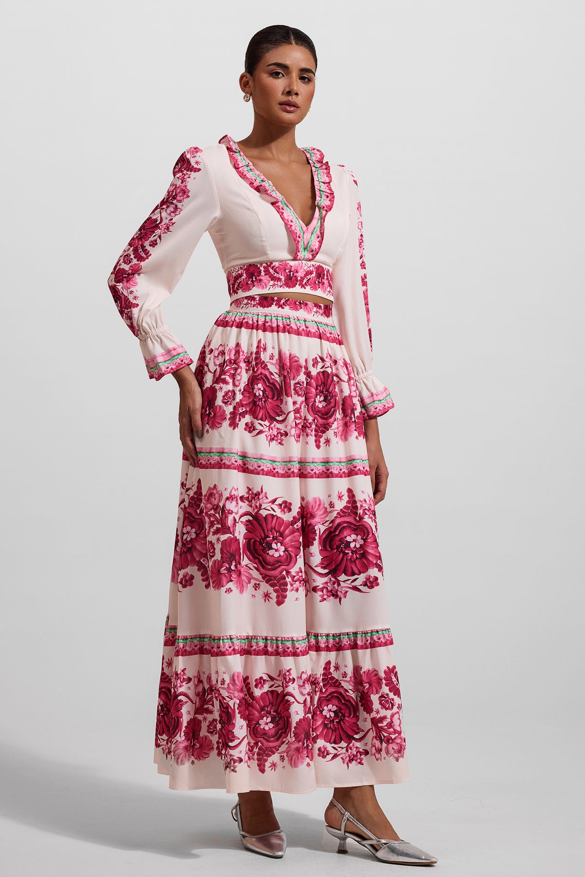 Frill Lantern Sleeve Maxi Dress