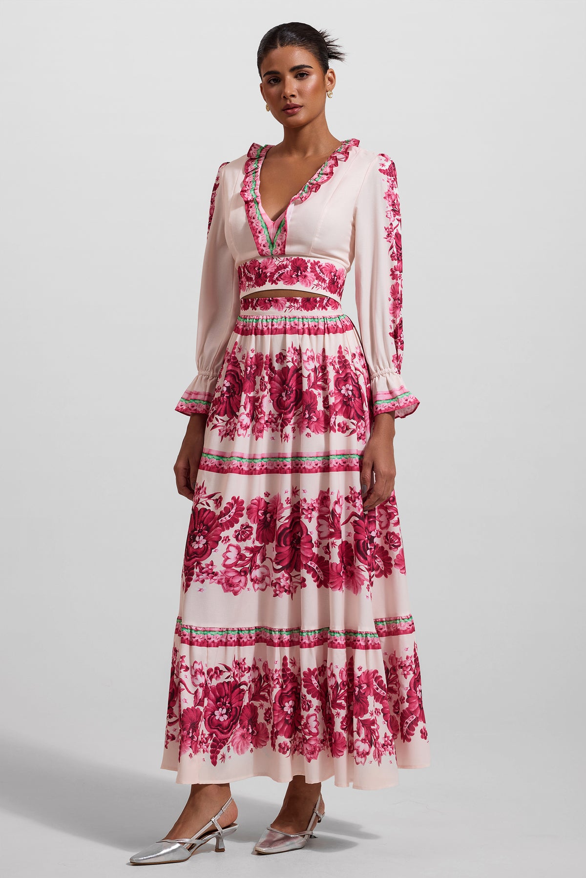 Frill Lantern Sleeve Maxi Dress