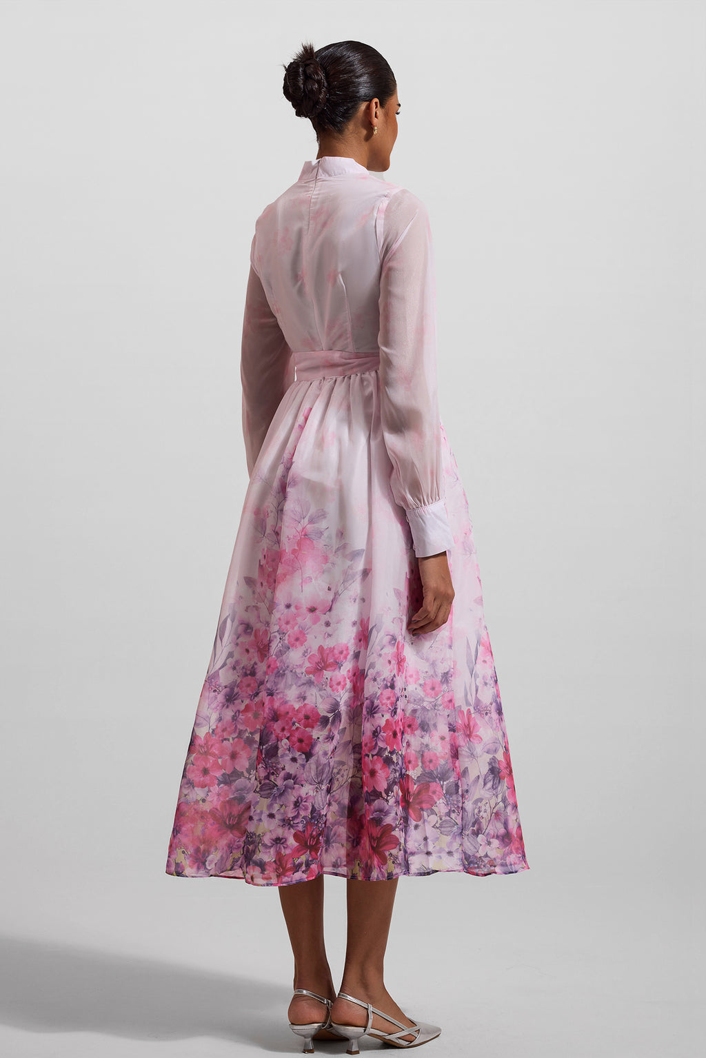 Lantern Sleeve Midi Dress With Belt