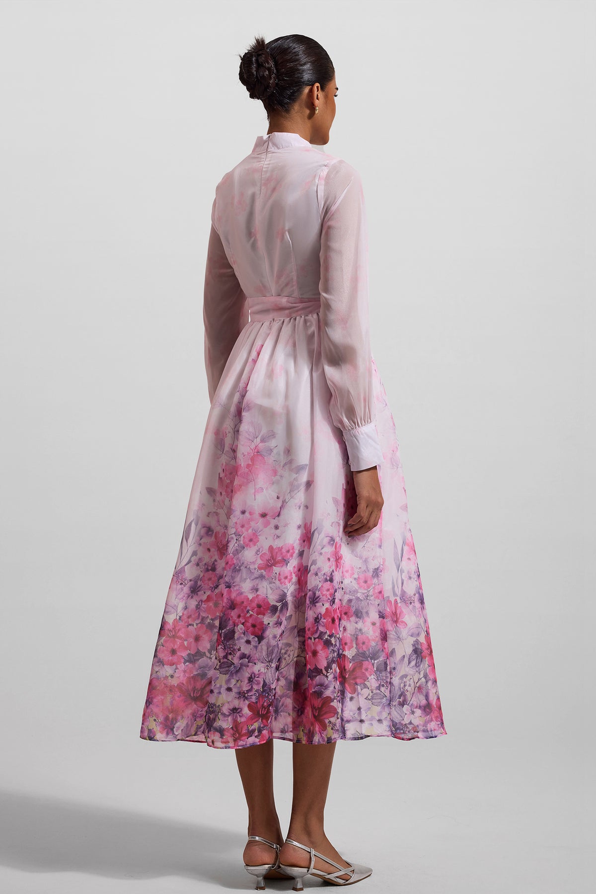 Lantern Sleeve Midi Dress With Belt