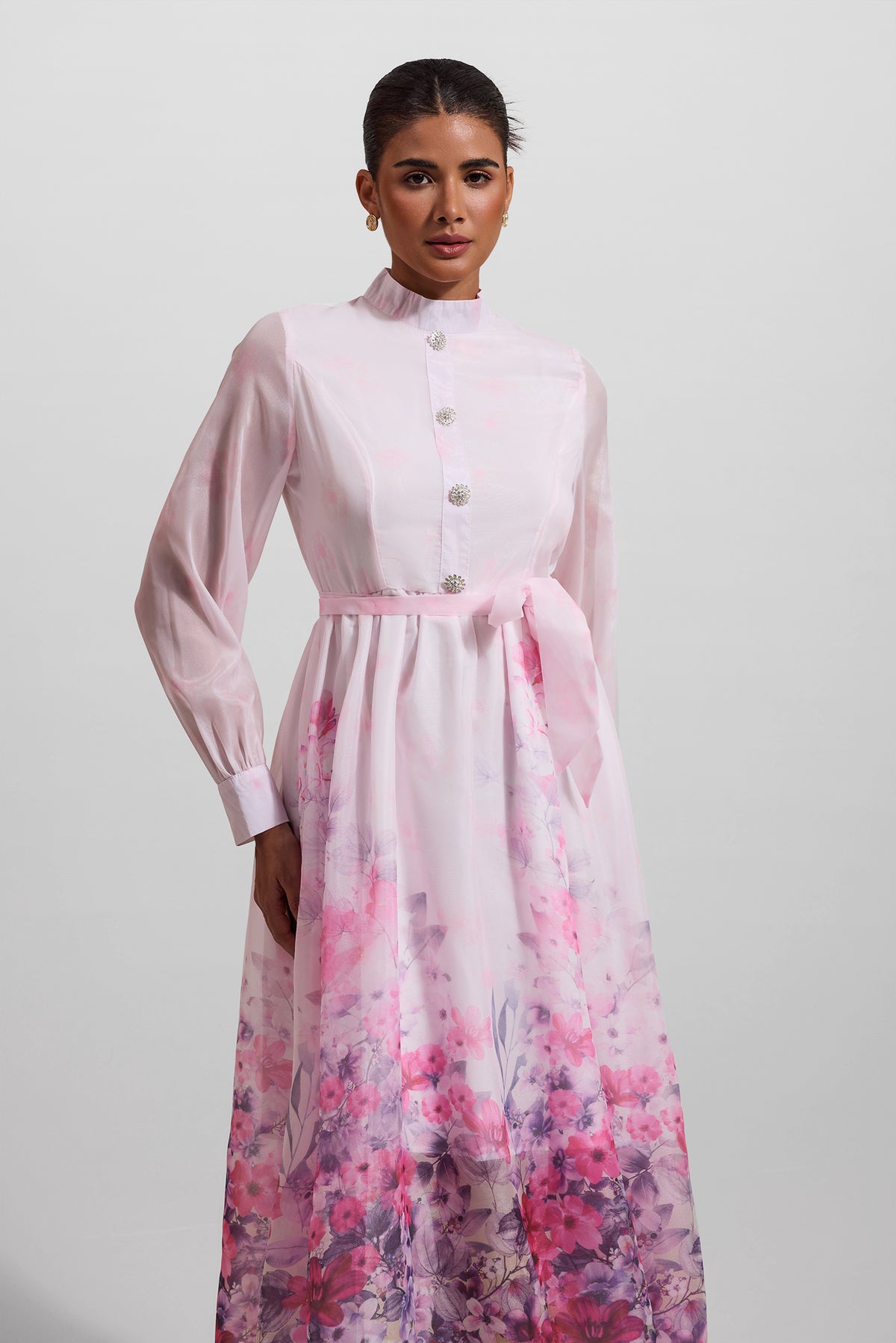 Lantern Sleeve Midi Dress With Belt