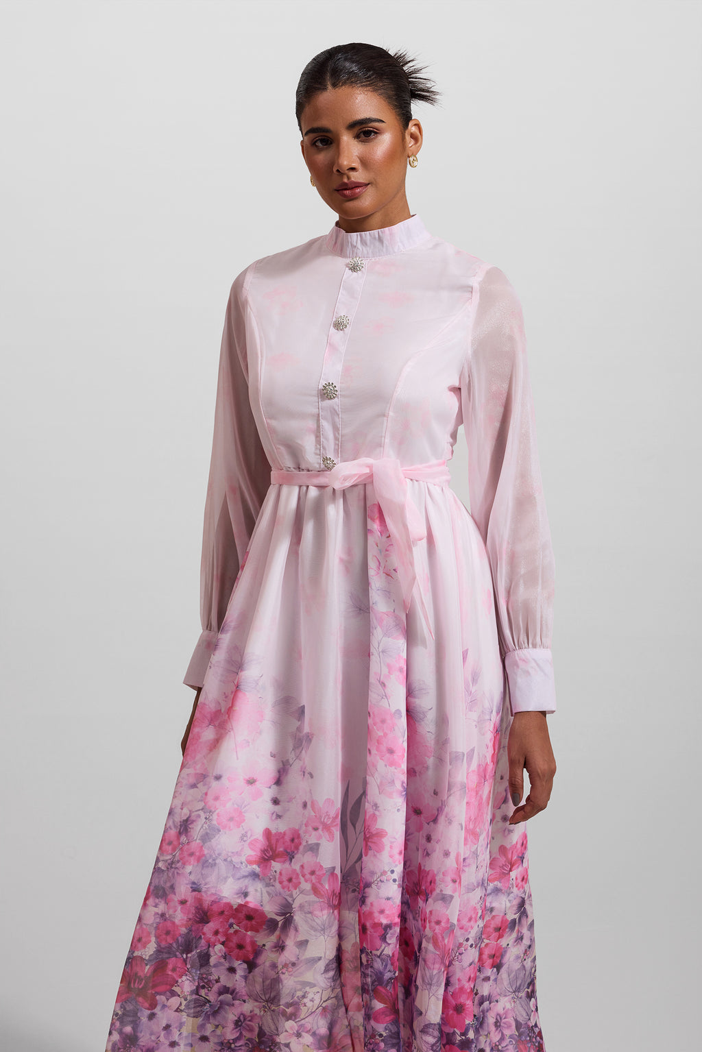 Lantern Sleeve Midi Dress With Belt