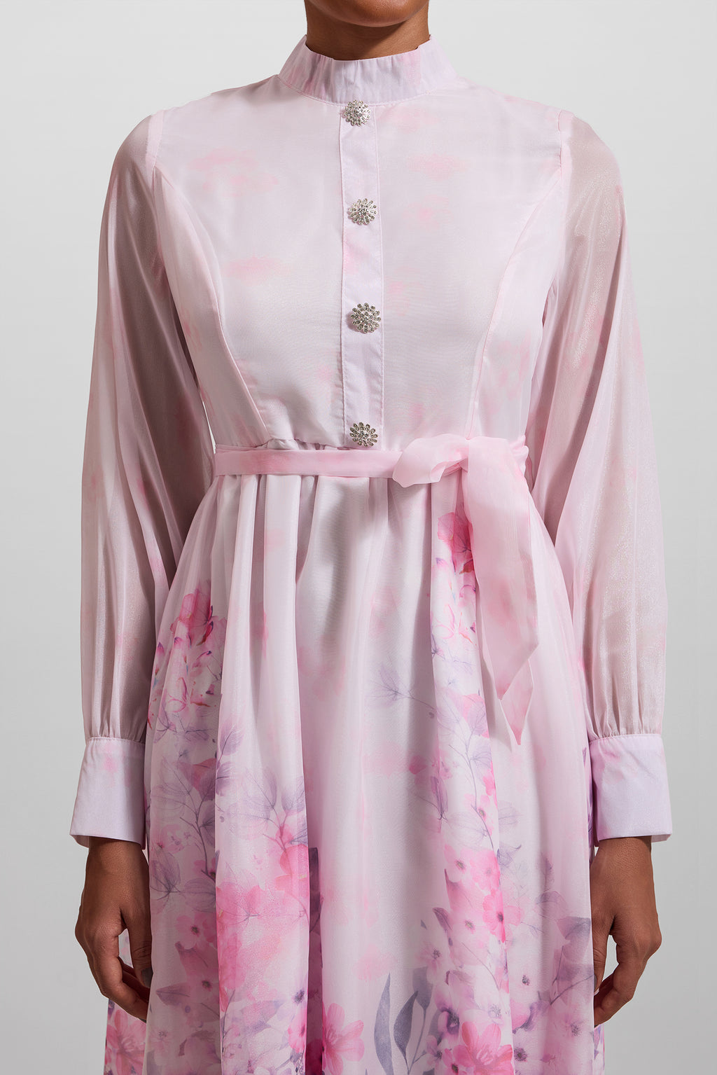 Lantern Sleeve Midi Dress With Belt