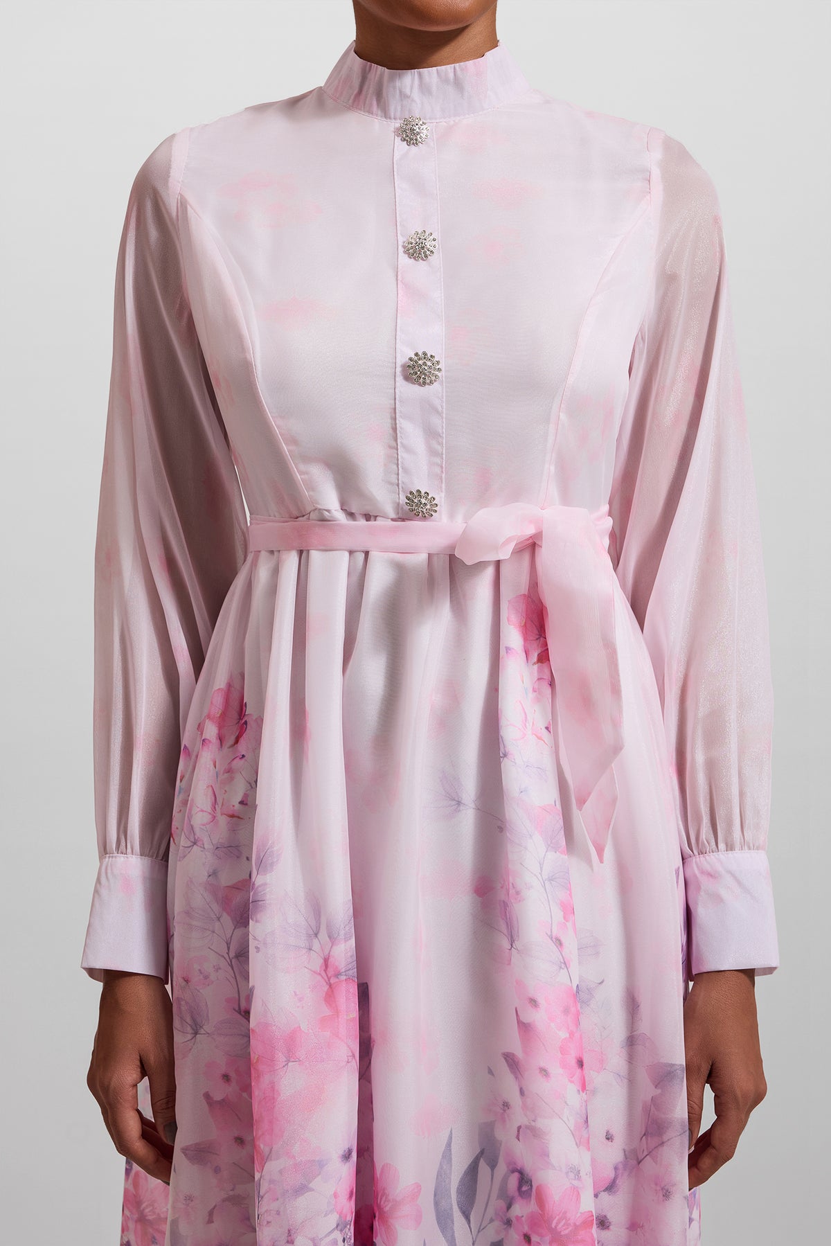 Lantern Sleeve Midi Dress With Belt