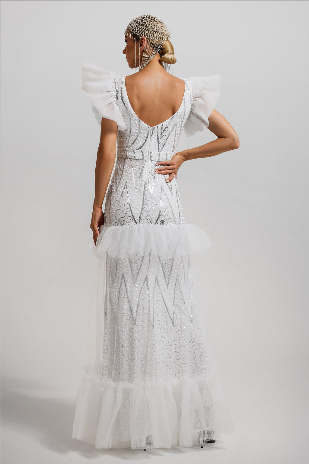 Sequin Ruffle V-neck Maxi Dress
