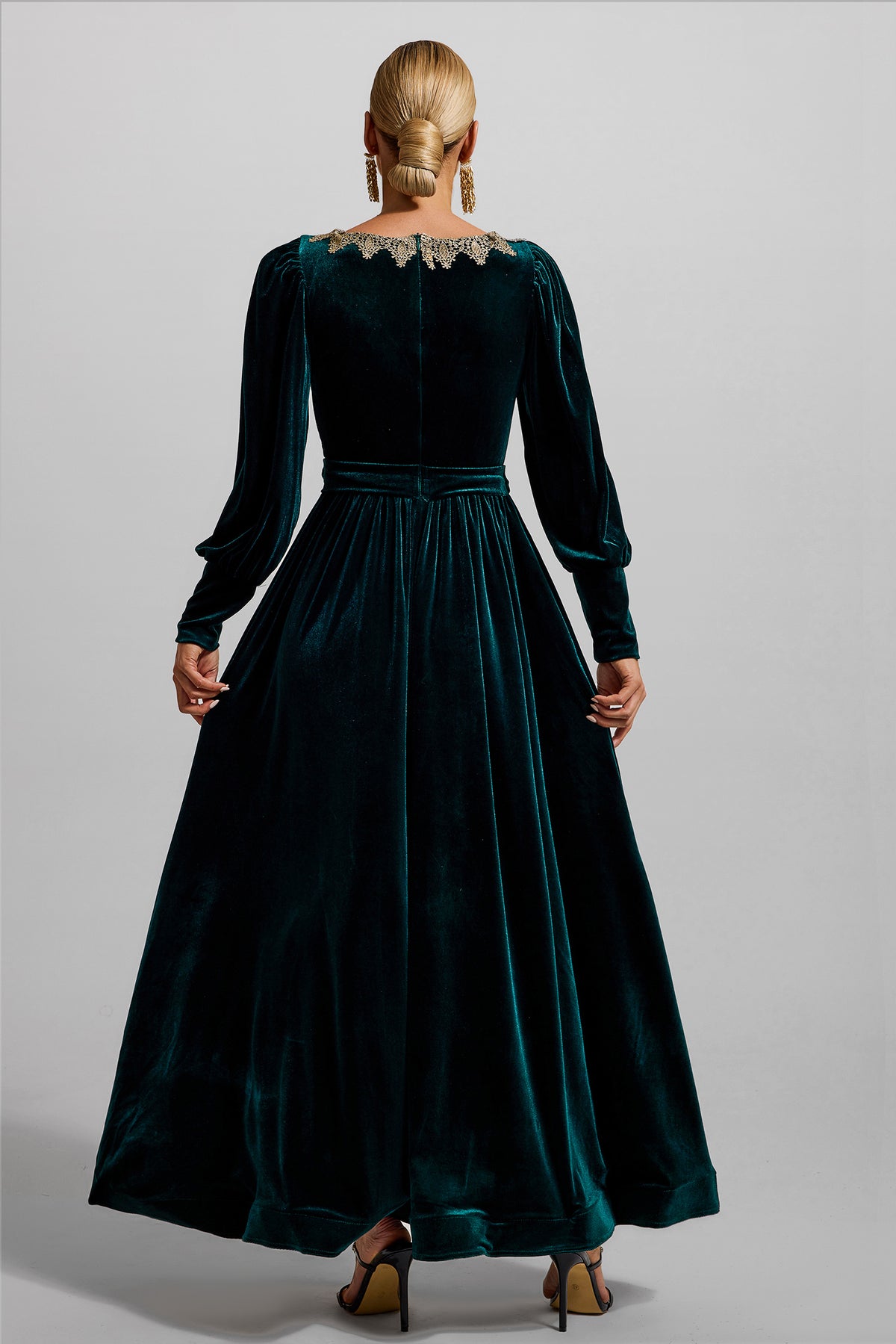 Velvet Lantern Sleeve Maxi Dress