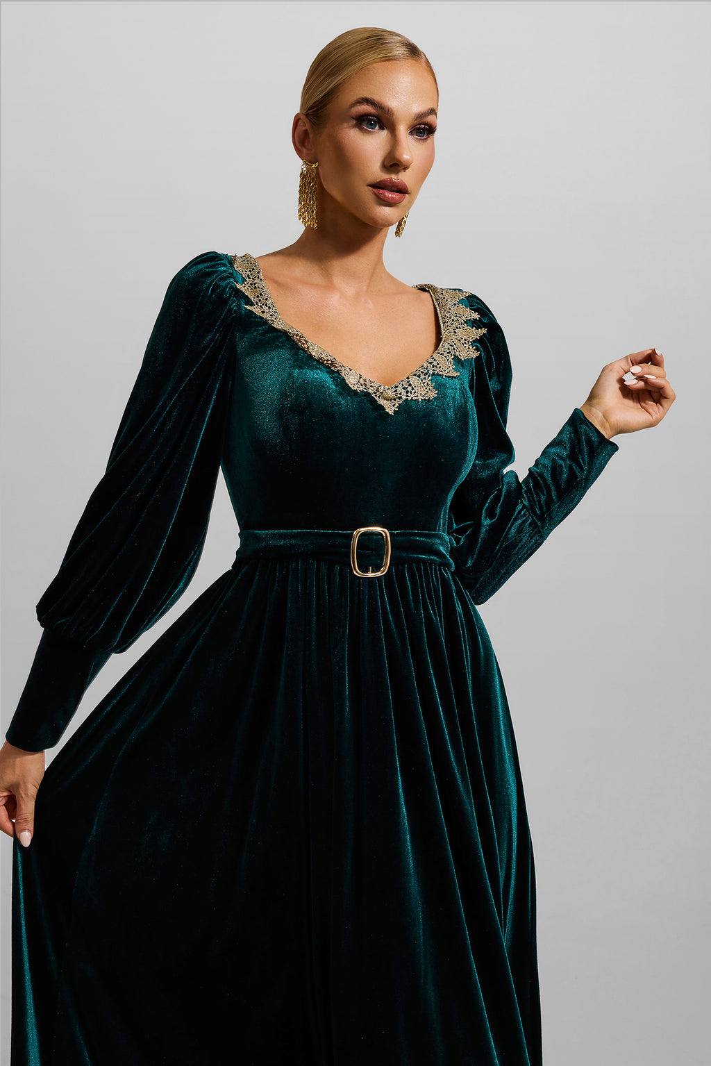 Velvet Lantern Sleeve Maxi Dress