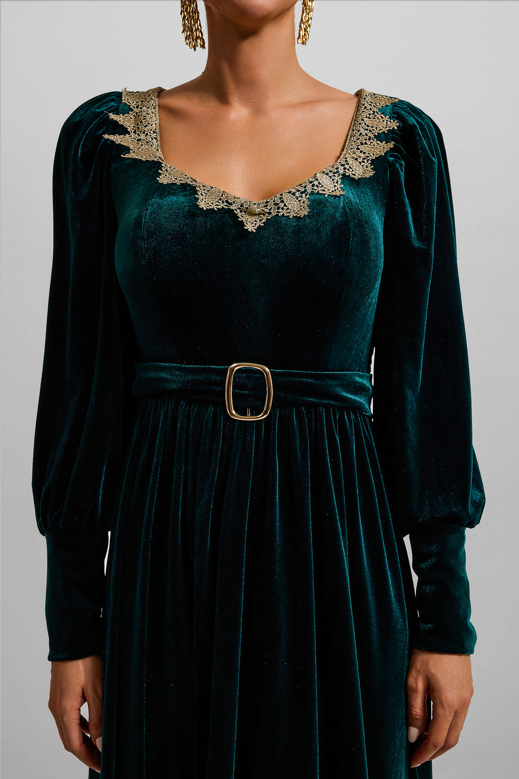 Velvet Lantern Sleeve Maxi Dress