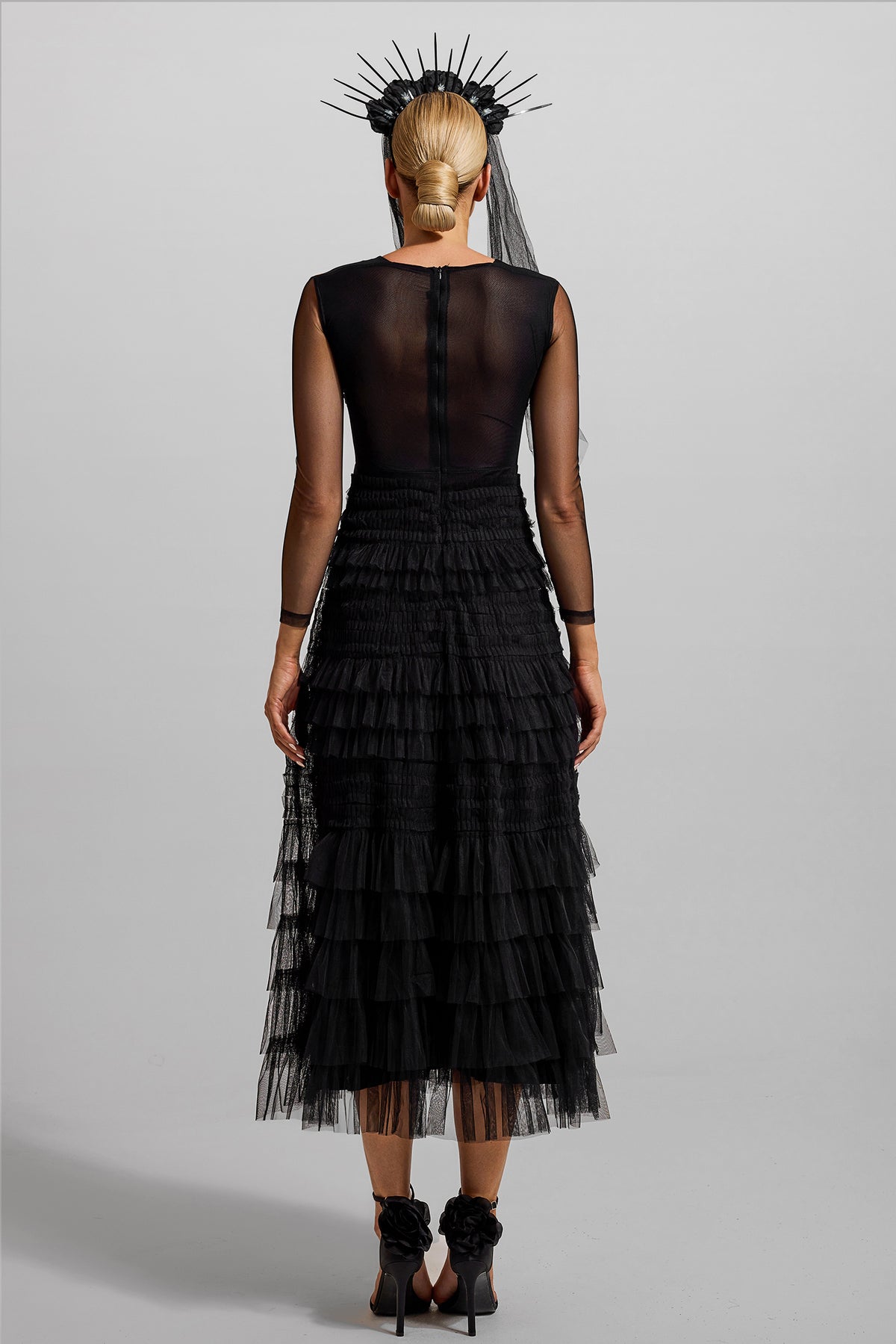 Ruffle Tiered Long Sleeve Midi Dress