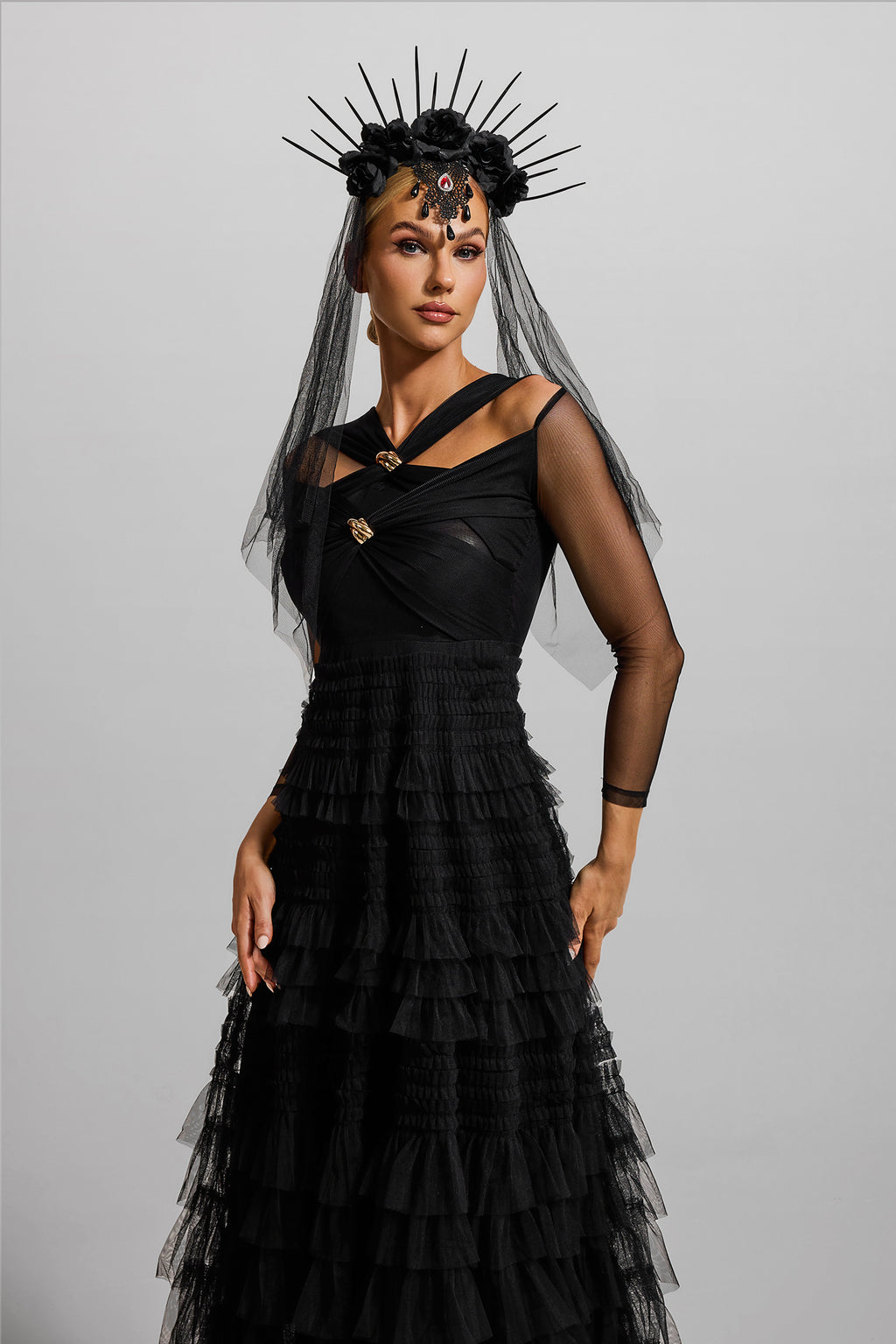 Ruffle Tiered Long Sleeve Midi Dress