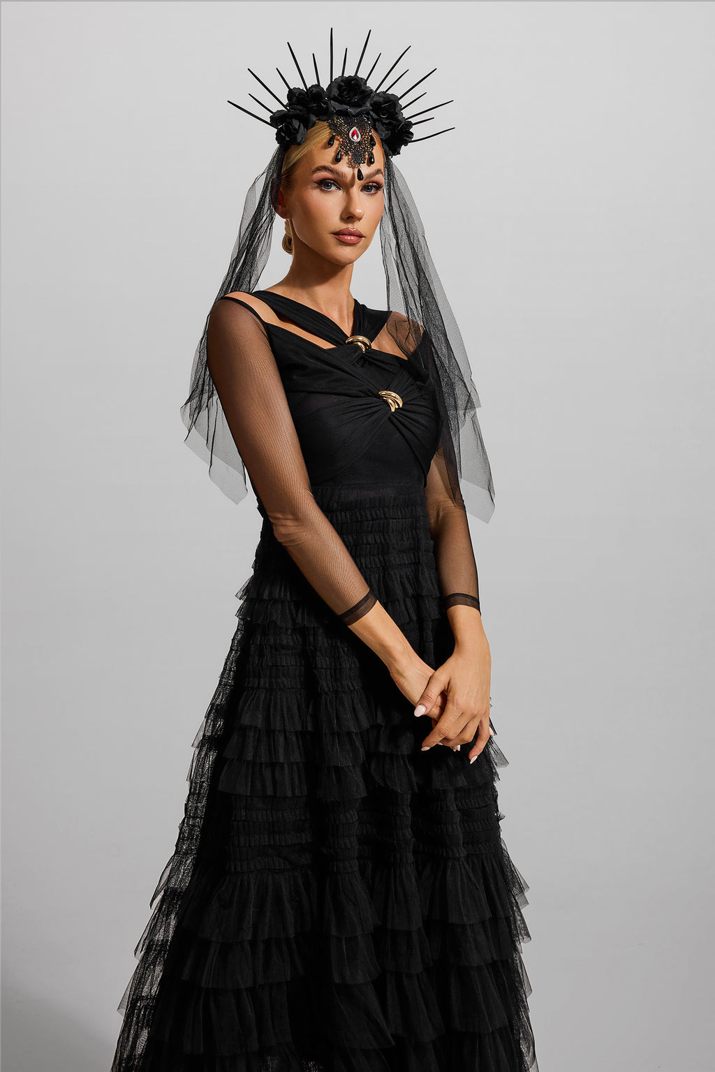 Ruffle Tiered Long Sleeve Midi Dress