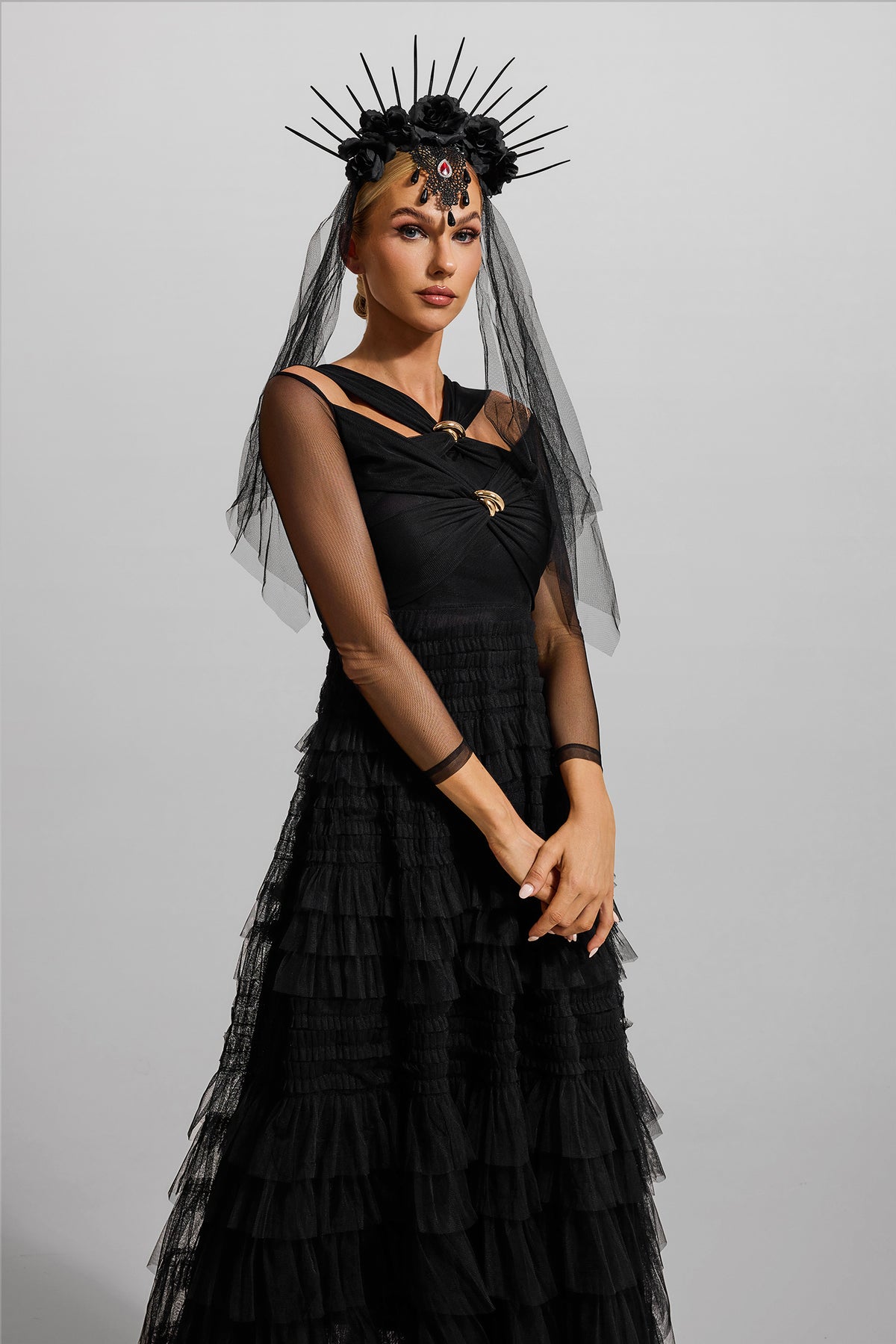 Ruffle Tiered Long Sleeve Midi Dress