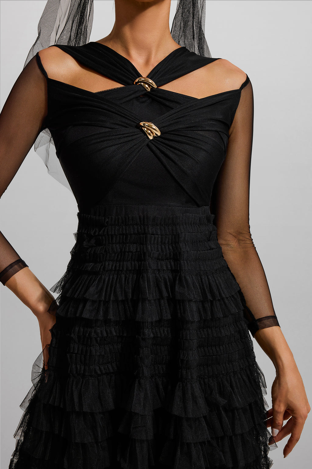 Ruffle Tiered Long Sleeve Midi Dress