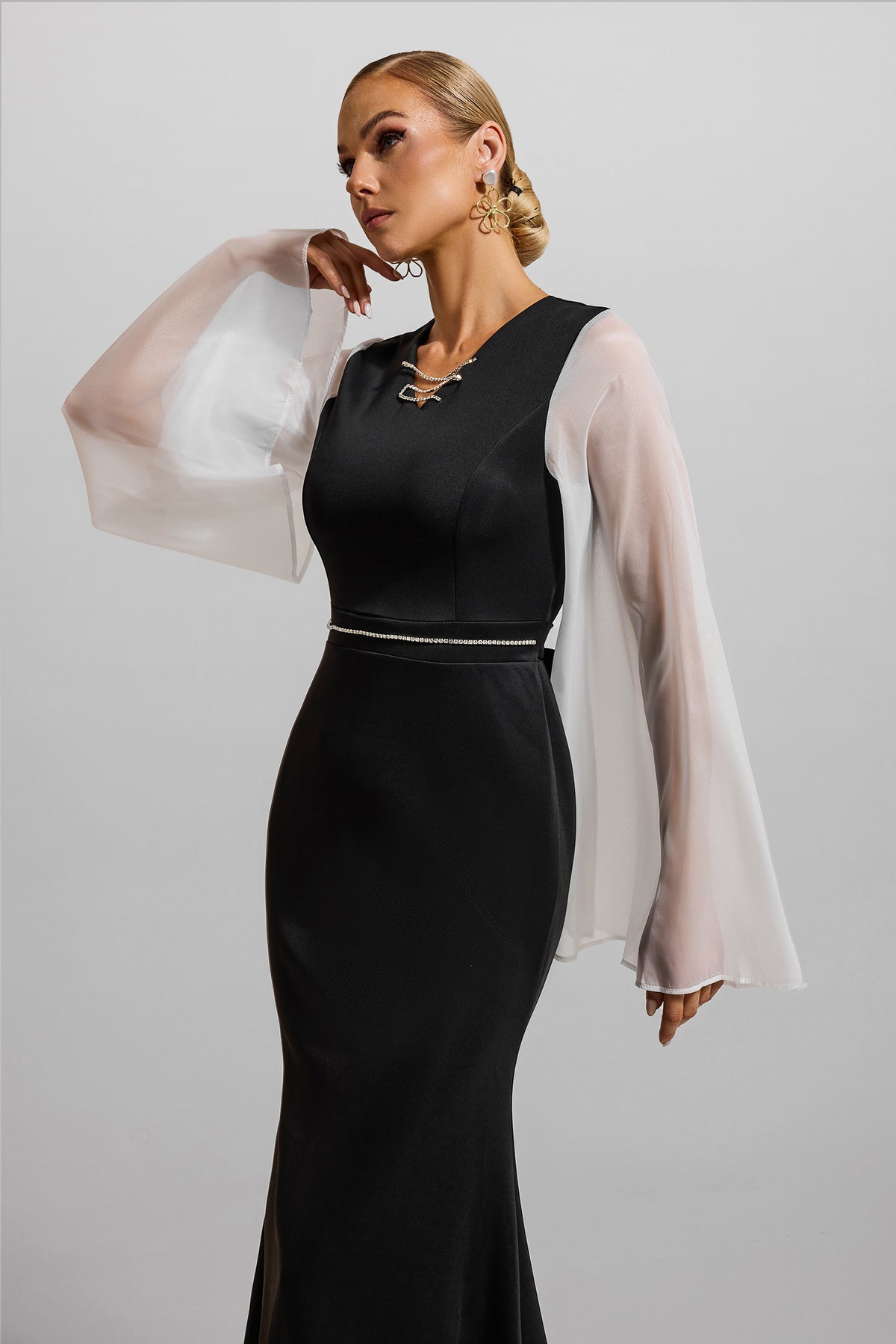 Contrast Color Rhinestone Maxi Dress