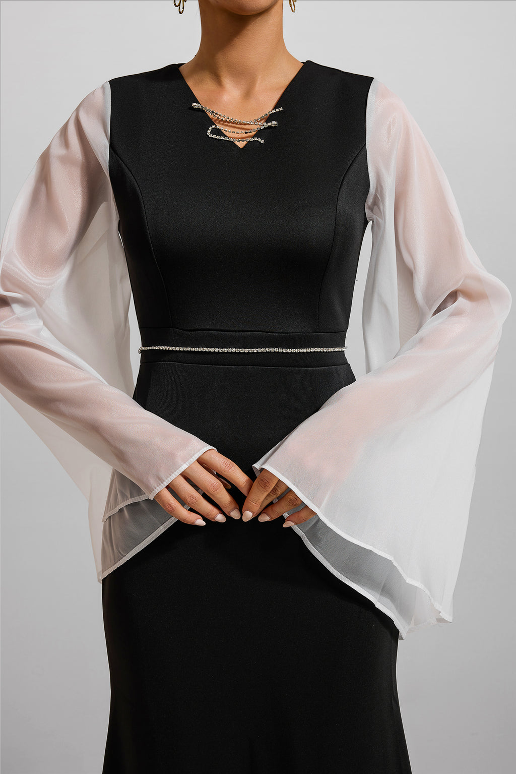 Contrast Color Rhinestone Maxi Dress