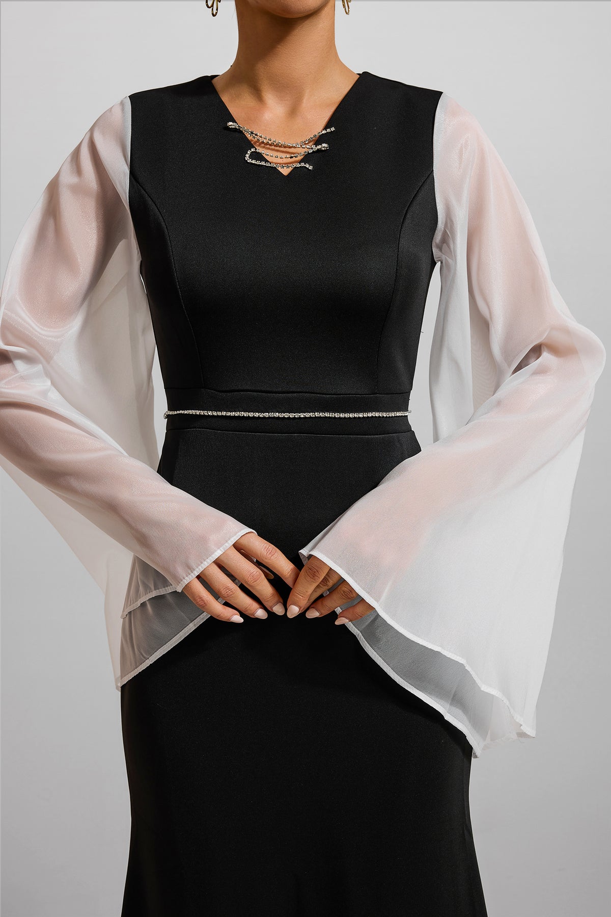 Contrast Color Rhinestone Maxi Dress