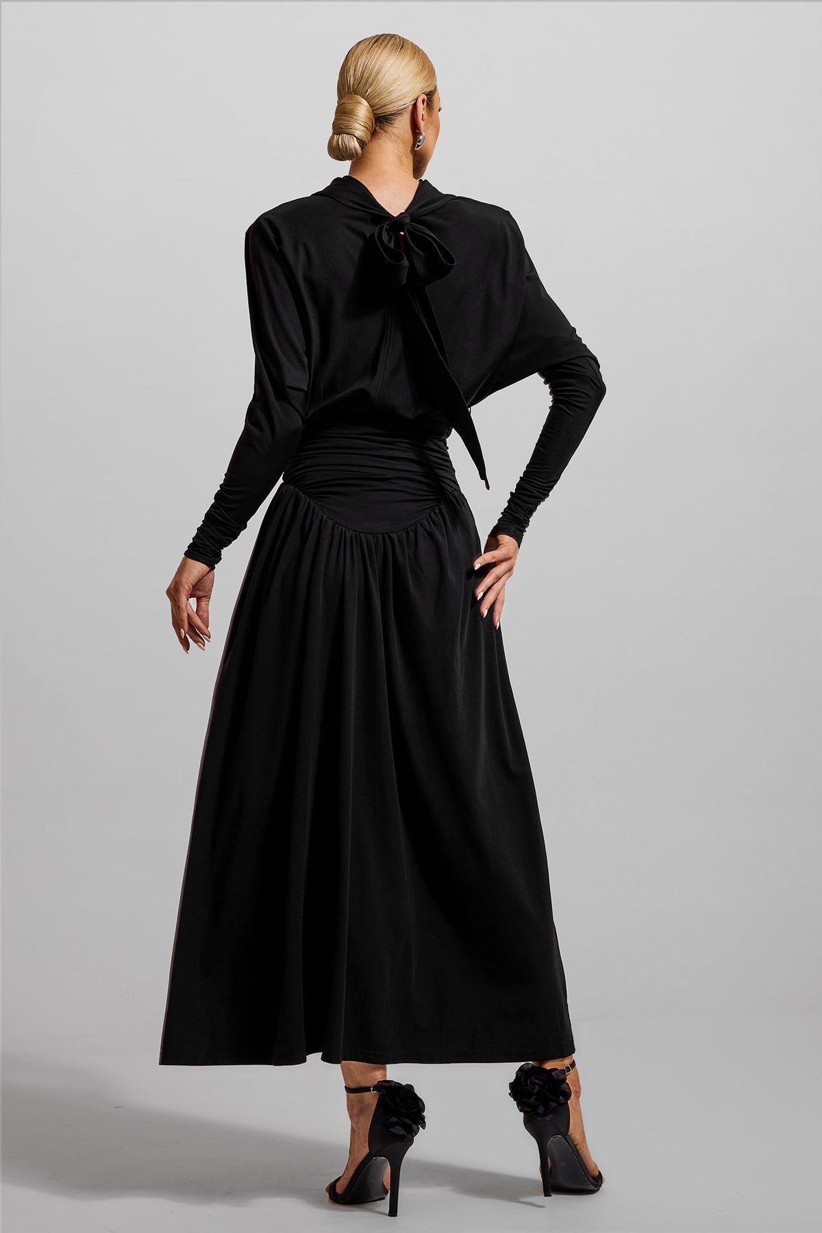 Jersey Ruched Long Sleeve Maxi Dress