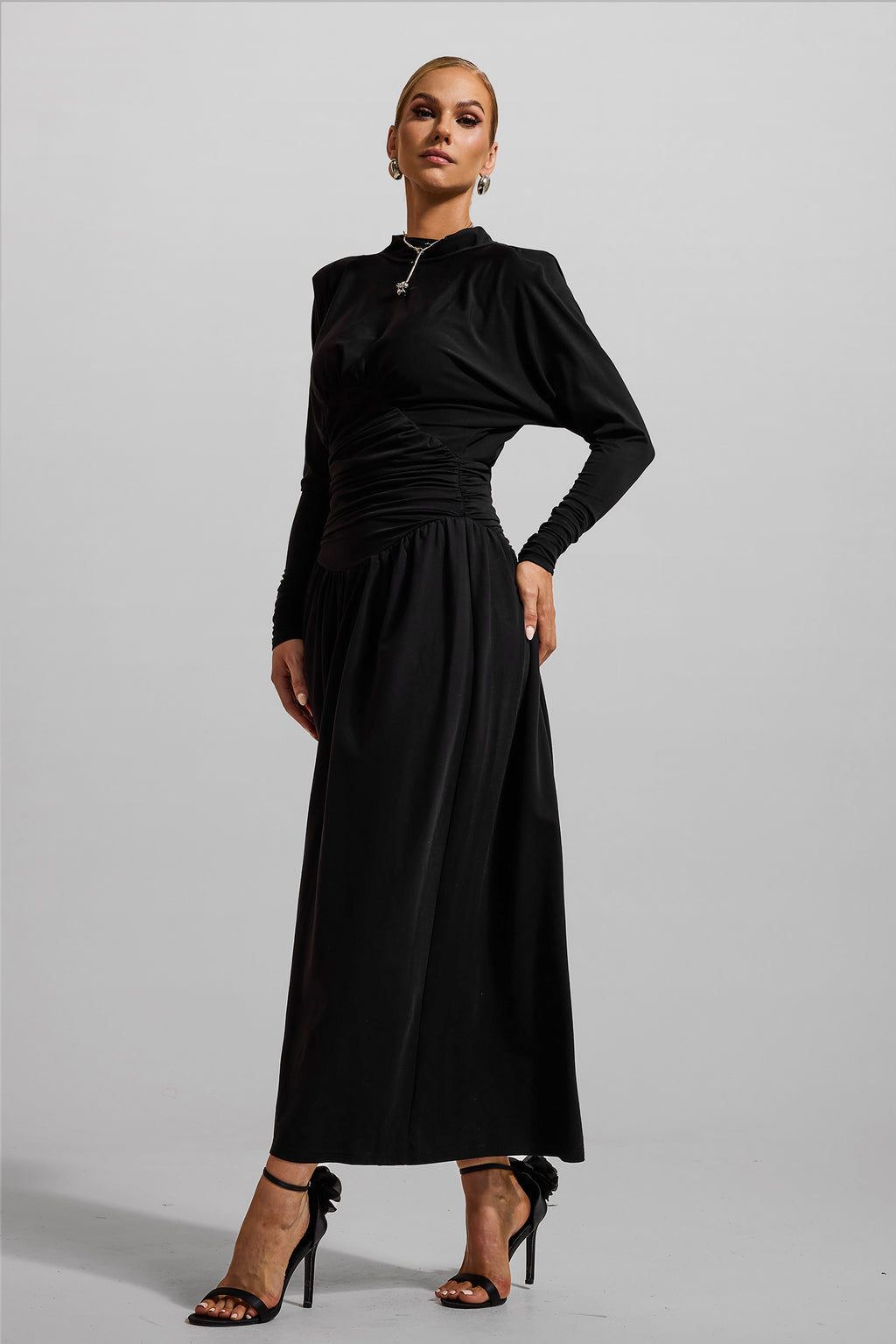 Jersey Ruched Long Sleeve Maxi Dress