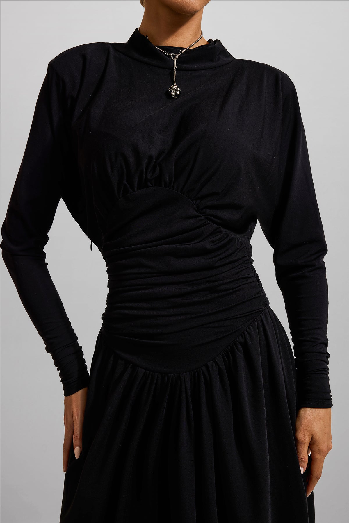 Jersey Ruched Long Sleeve Maxi Dress