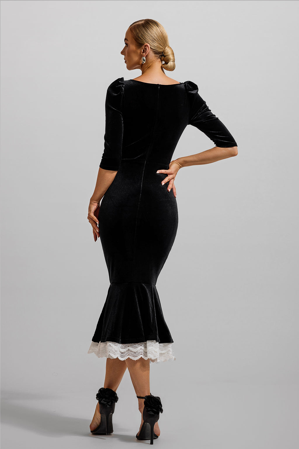 Velvet Lace Sweetheart Neck Midi Dress