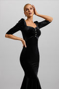Velvet Lace Sweetheart Neck Midi Dress