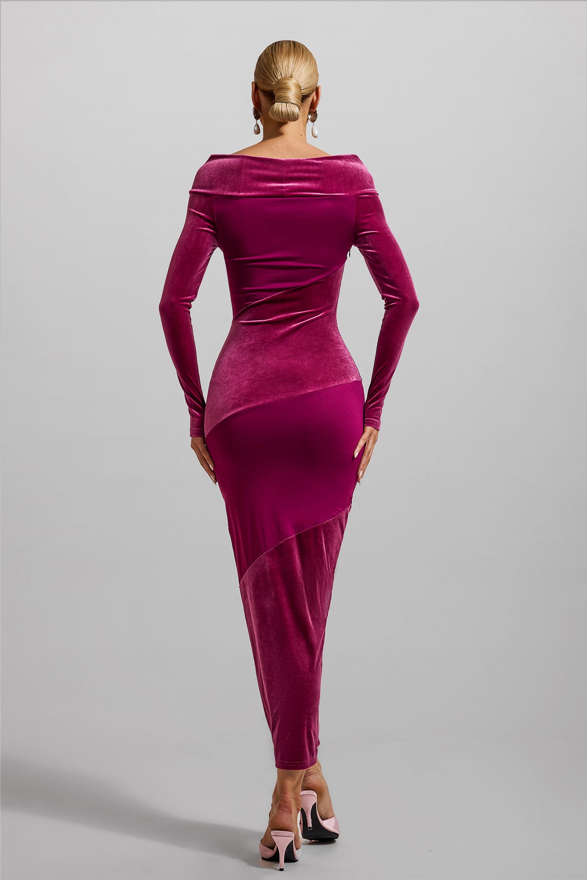 Velvet Splicing Off-shoulder Midi Dress