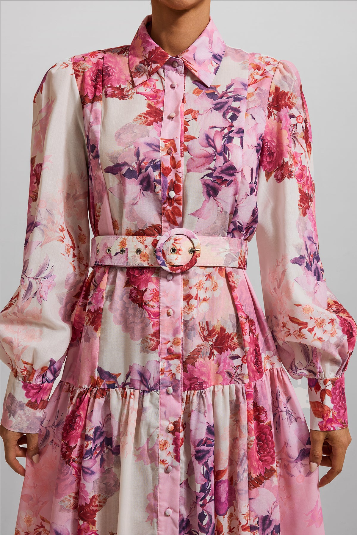 Shirt Collar Midi Dress With Belt