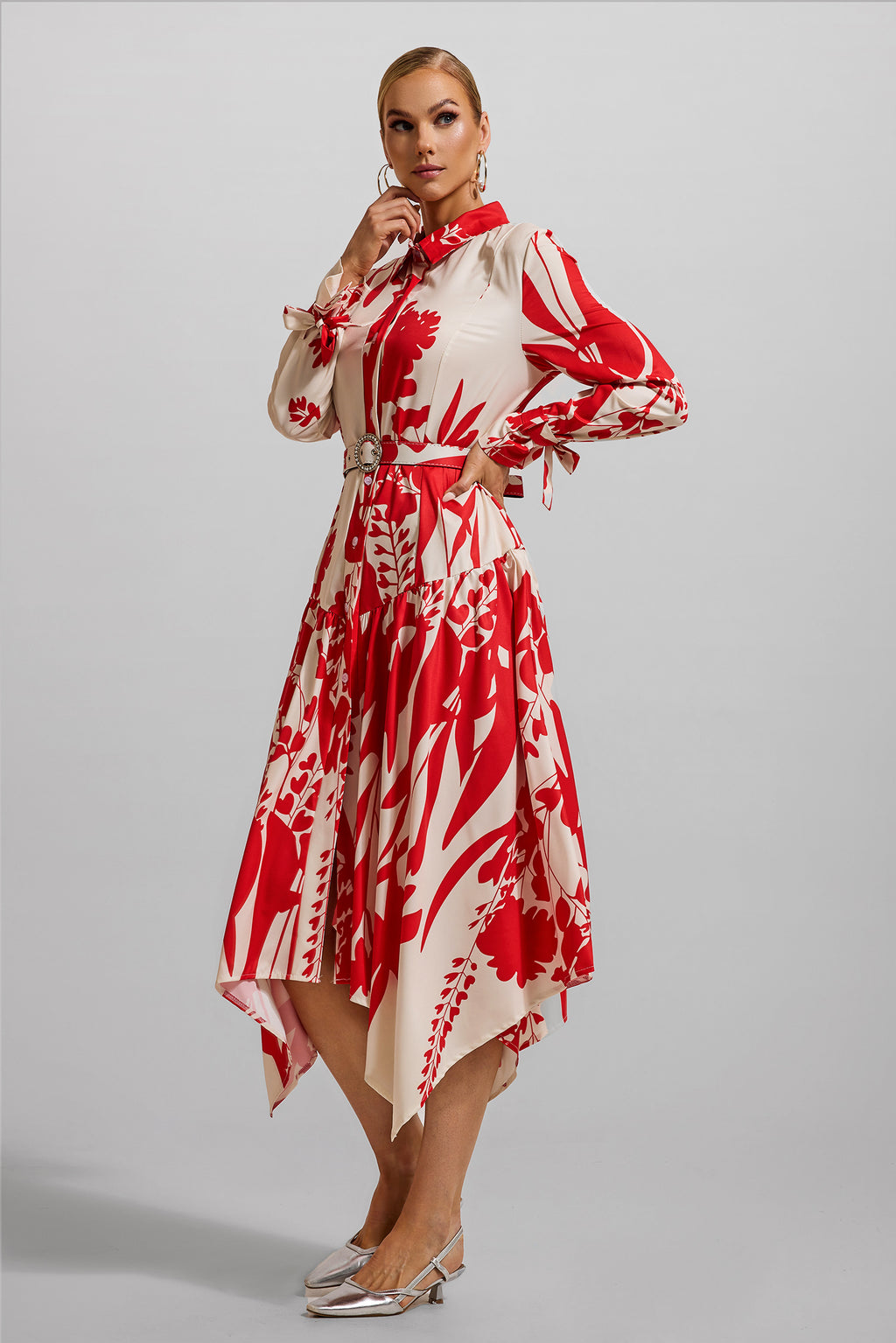 Lace Up Midi Dress With Belt