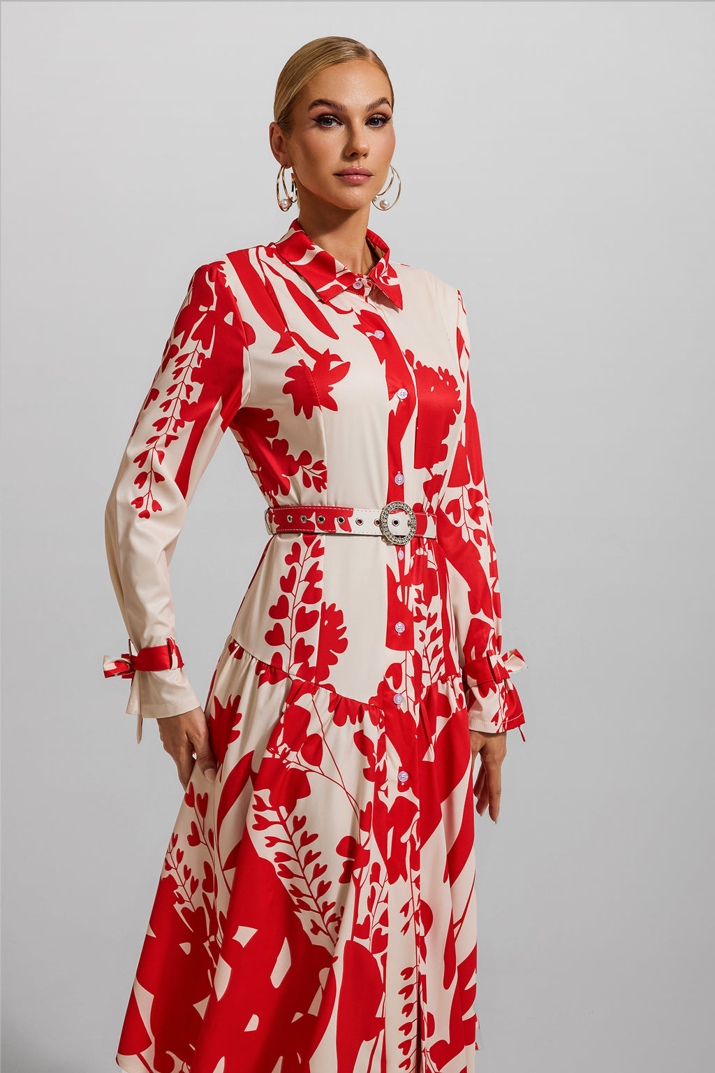 Lace Up Midi Dress With Belt