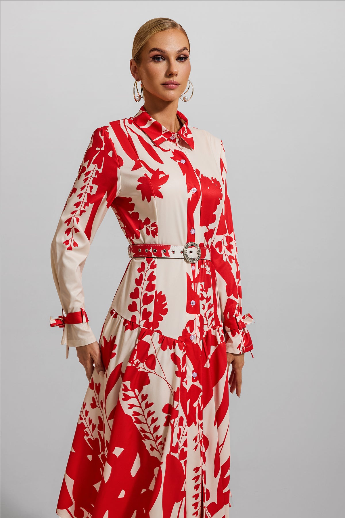 Lace Up Midi Dress With Belt