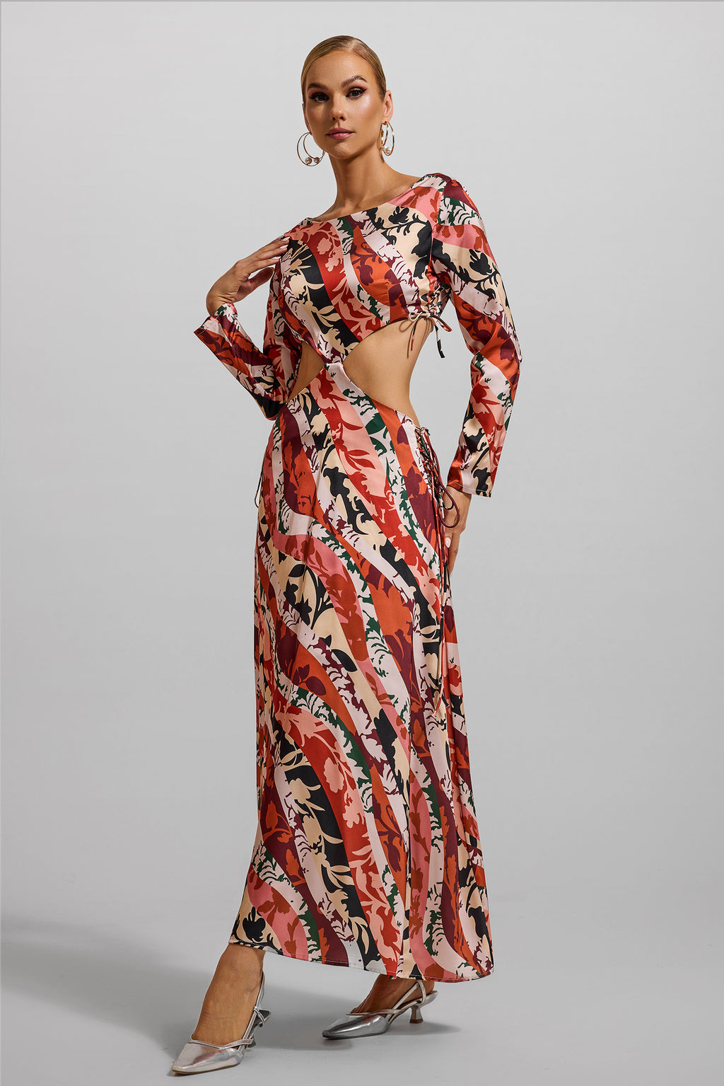 Cut-out Long Sleeve Midi Dress