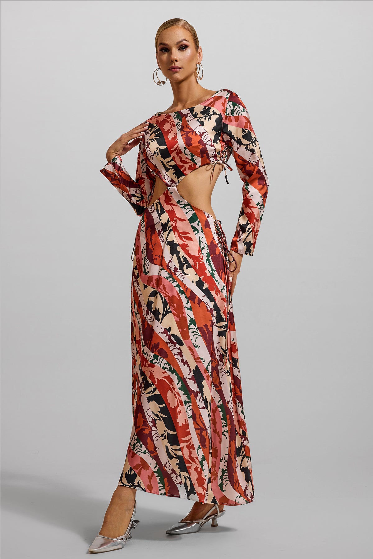 Cut-out Long Sleeve Midi Dress